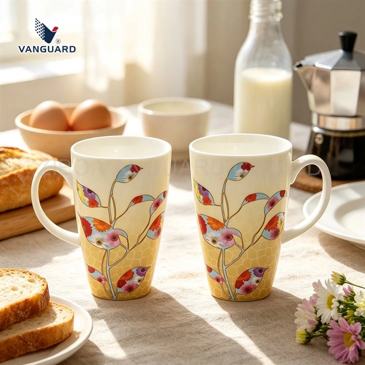 Cone Ceramic Mug With Botanical Design