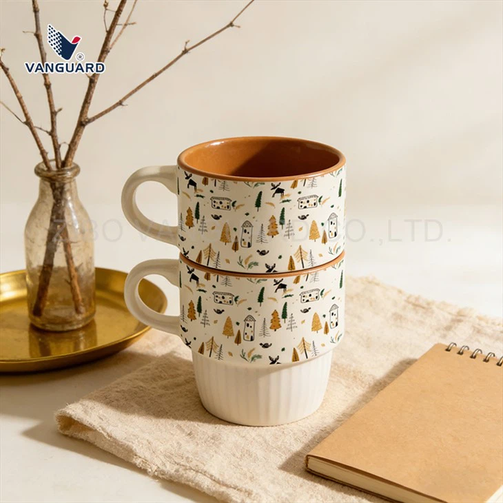 Stackable Ceramic Cup 2 Tone Glaze Color