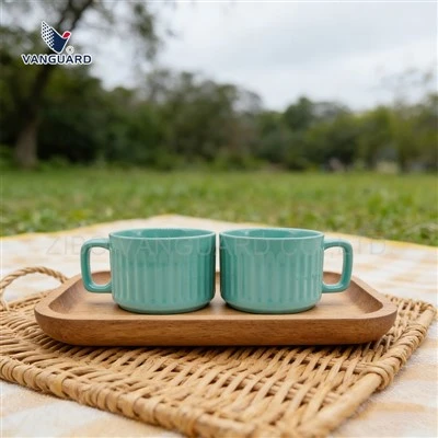 Blue Embossed Ceramic Soup Mug